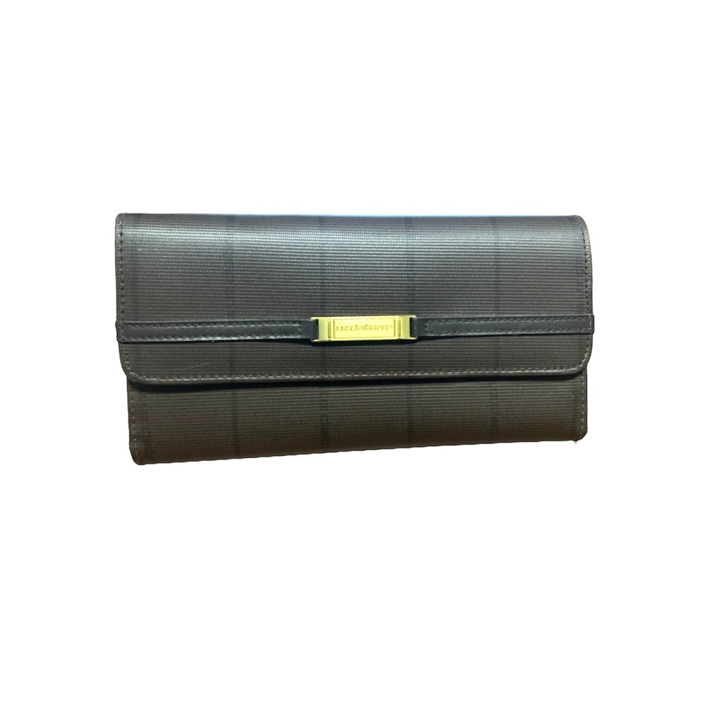 Liz Claiborne Brown Leather Striped Trifold Wallet